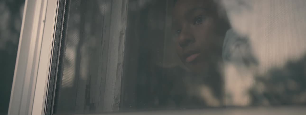 Boy looks out window longingly then runs away