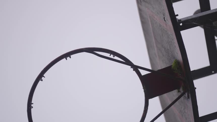 View from under basketball hoop without net