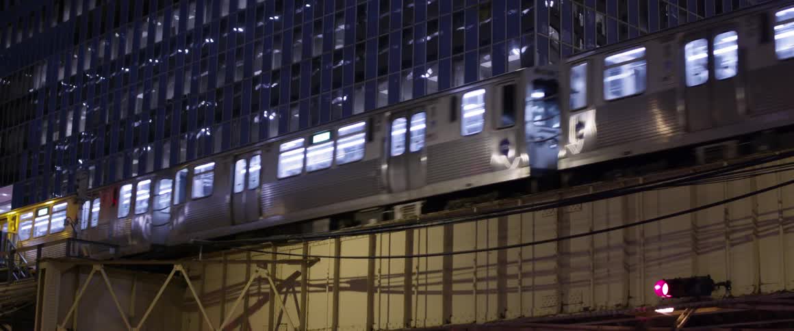 Elevated train passing by in a big city