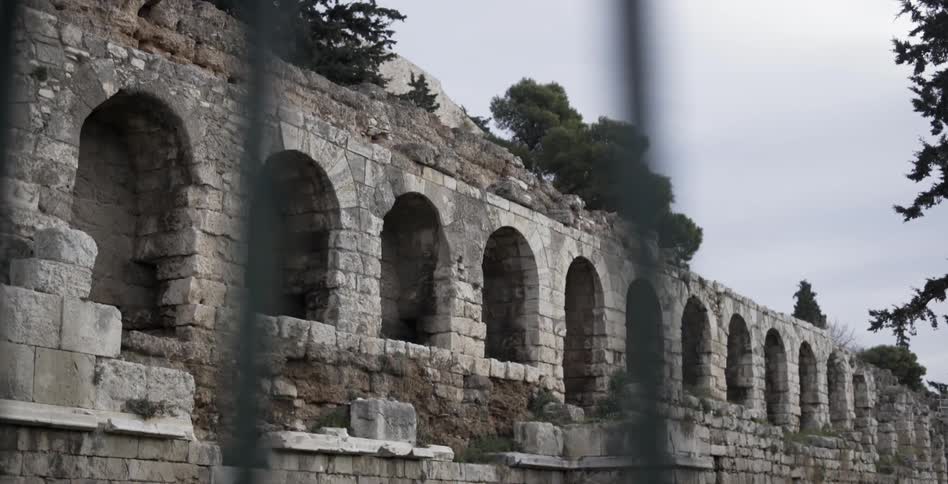 A bunch of stone archways