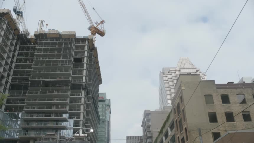 Construction in the city on a cloudy day
