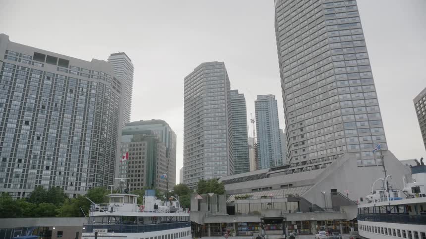 Nearly static camera shot in the middle of an urban area