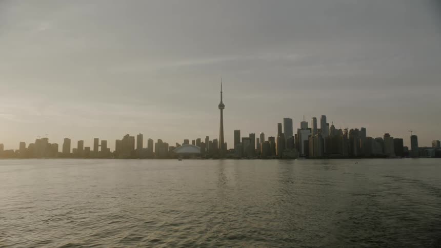 The toronto skyline and lake ontario