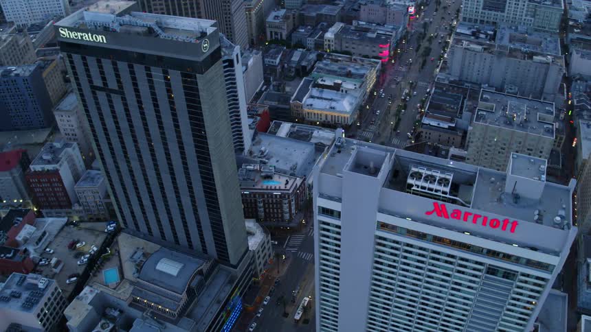 An aerial view of a city skyline