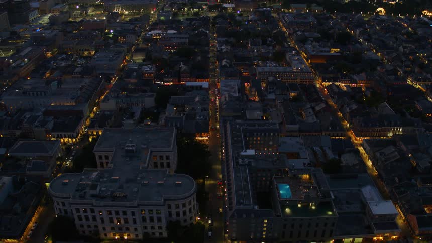 Aerial view of city at night