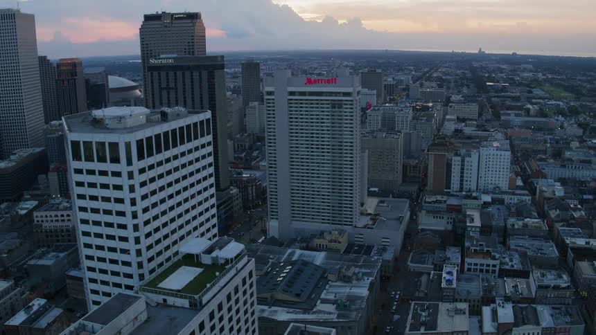 Skyline of the big city on a cloudy day at dusk