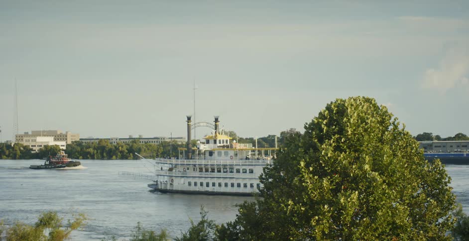 Barge sails in lake