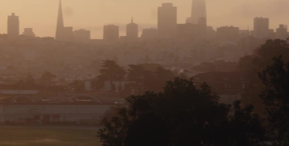 Foggy skyline of city