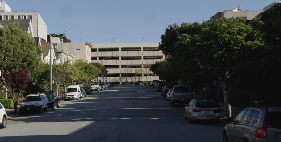 Looking down a street towards a building