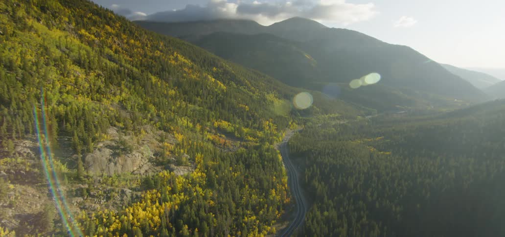 A single road goes through the mountains