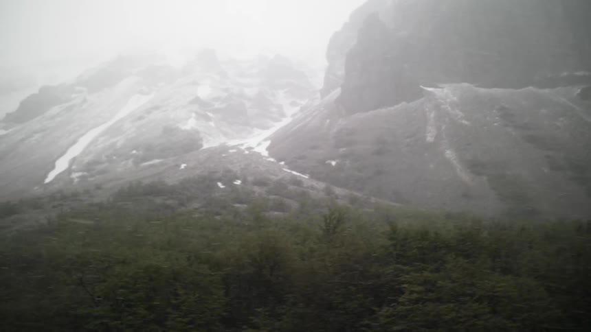 Blowing snow in a mountainous area