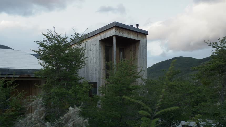 Rustic building in wilderness