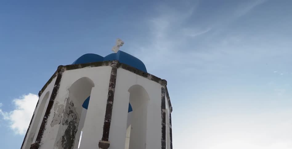 White and blue octagonal tower top