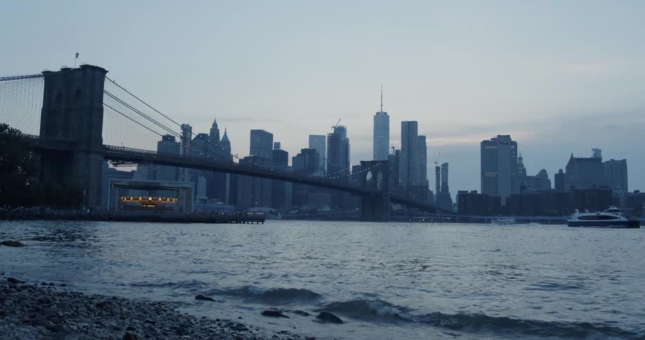 Blue hour sets over Brooklyn waterfront