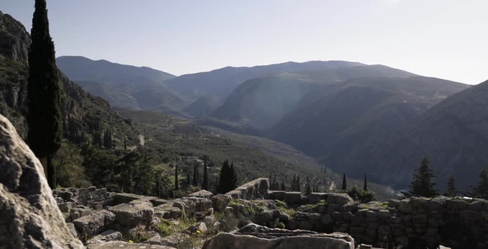 Abandoned ruins stand in the mountains