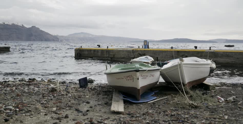 Anchored boats on the beach
