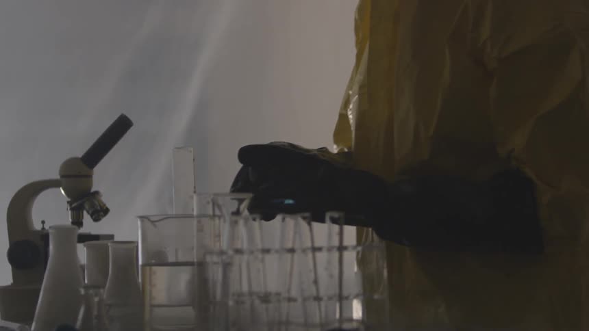 A man is doing a science experiment