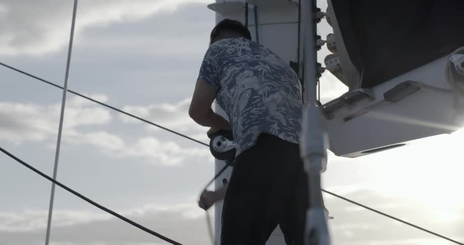A man securing a rope