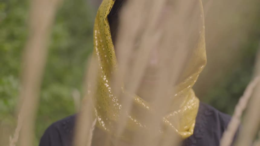 Young indian woman stands in wheat field