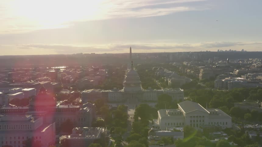 Aerial view of the white house at sunrise