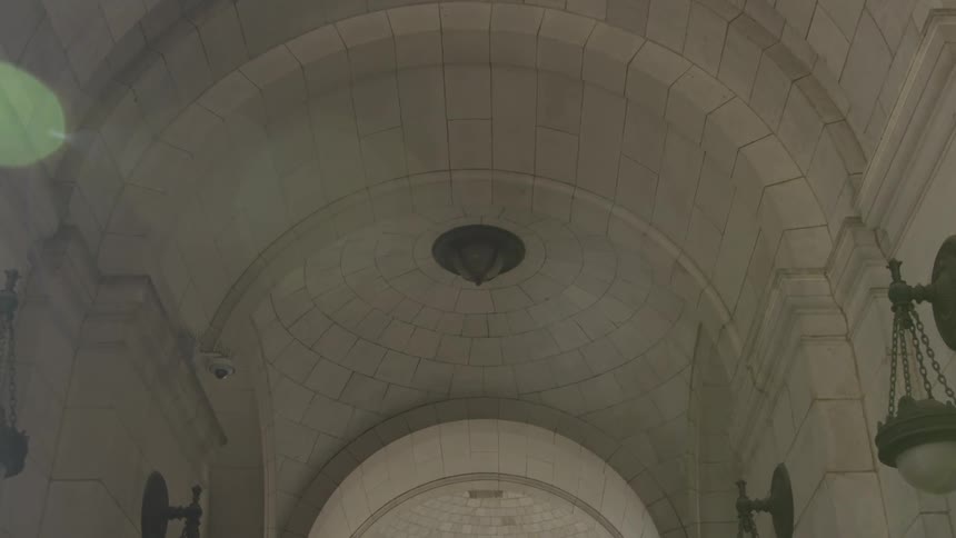 Walking through a large concrete building