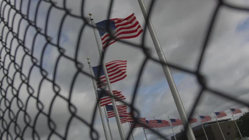 American flags flutter in the breeze