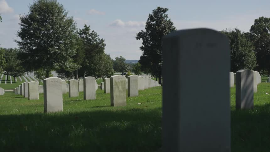 View of headstones in a graveyard