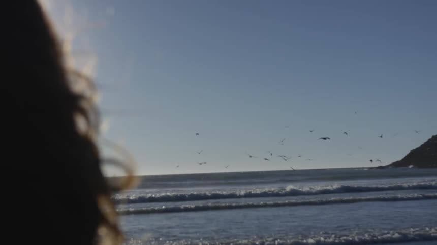 A woman is looking at the beach
