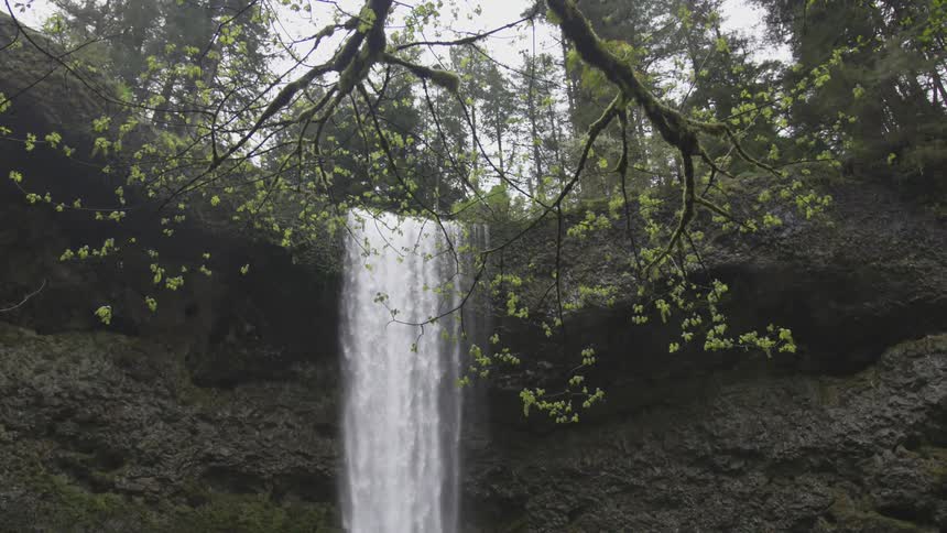 Waterfall tumbling over a rocky ledge