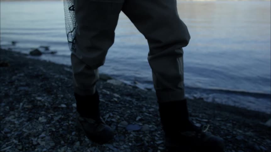 A man walking along the shore