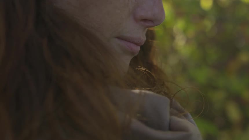 Lower face of red haired person with freckles
