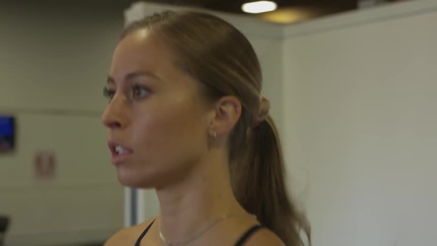 A woman running in place