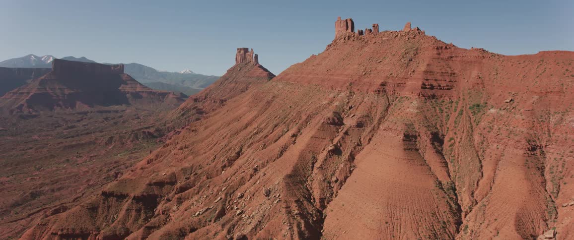 Camera flies around red mountains