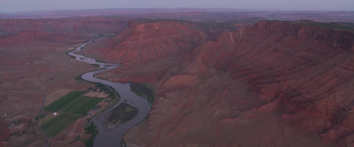Aerial view of canyons with a river running through