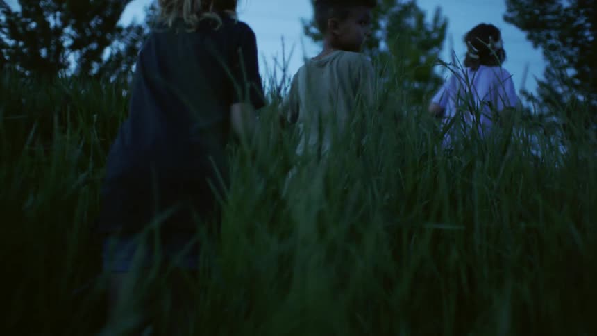 Kids walking in the grass