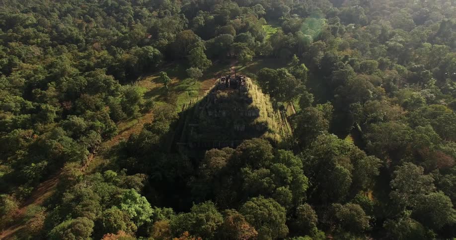 A south american pyramid in the middle of a jungle