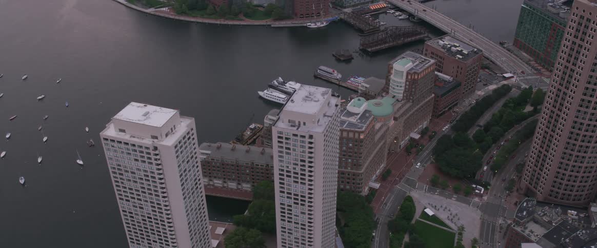 Aerial view of downtown boston and harbor