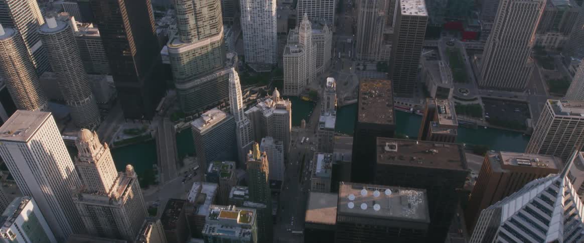 The rooftops streets river and skyscrapers of downtown chicago