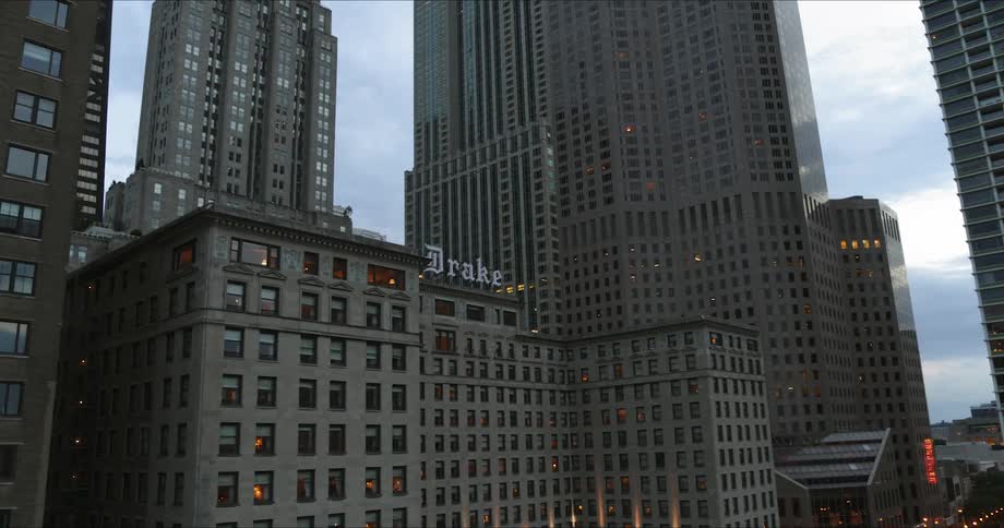 Aerial view of downtown city buildings