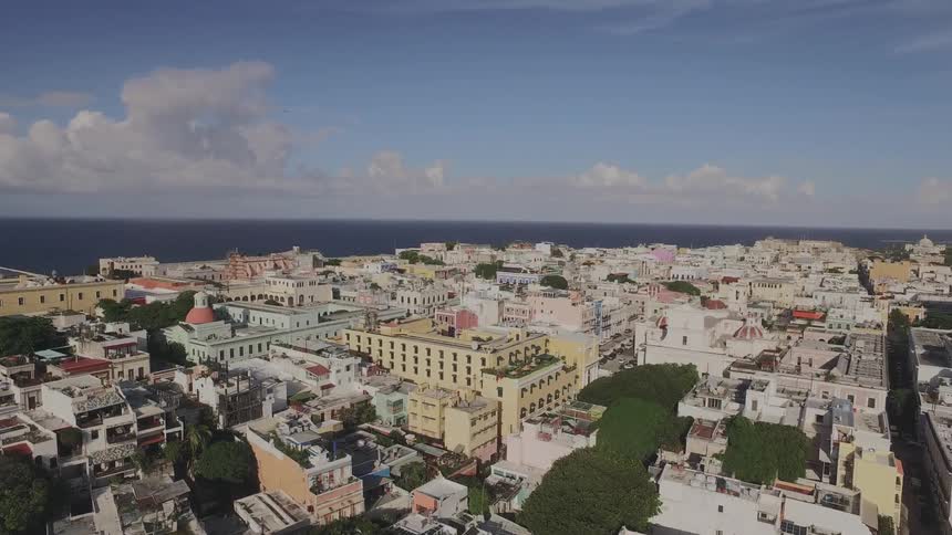 A city skyline is shown