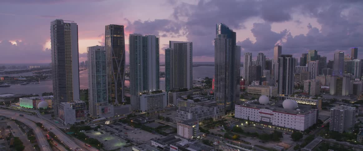 Skyscrapers in downtown of city near water