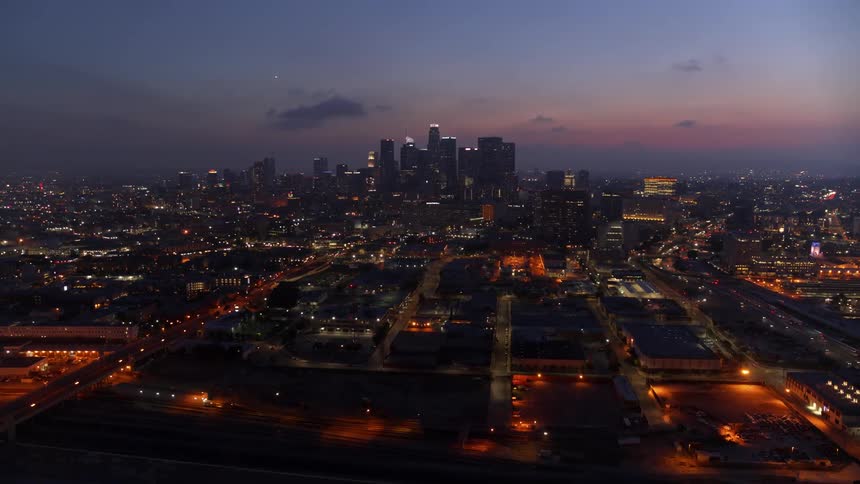 Aerial view of city skyline at night
