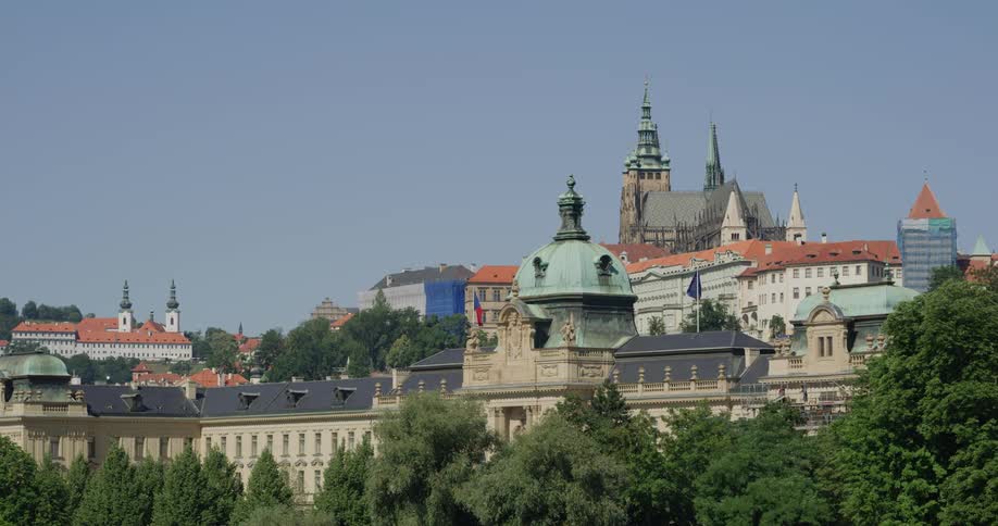 View of old city buildings on a hill