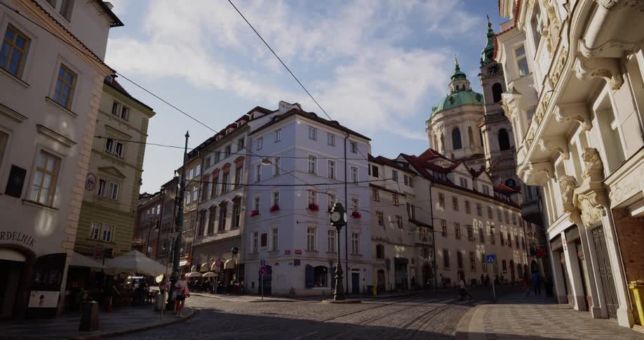 People walking through a town