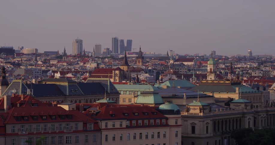 A city skyline during the evening