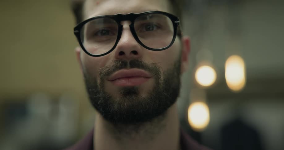 A man tilts his head up
