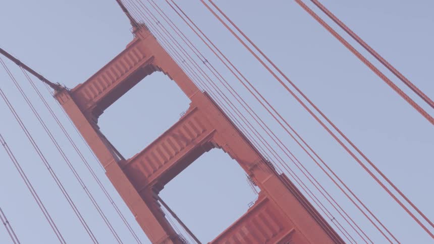 The camera crosses the golden gate bridge