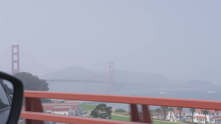 Golden gate bridge covered in fog