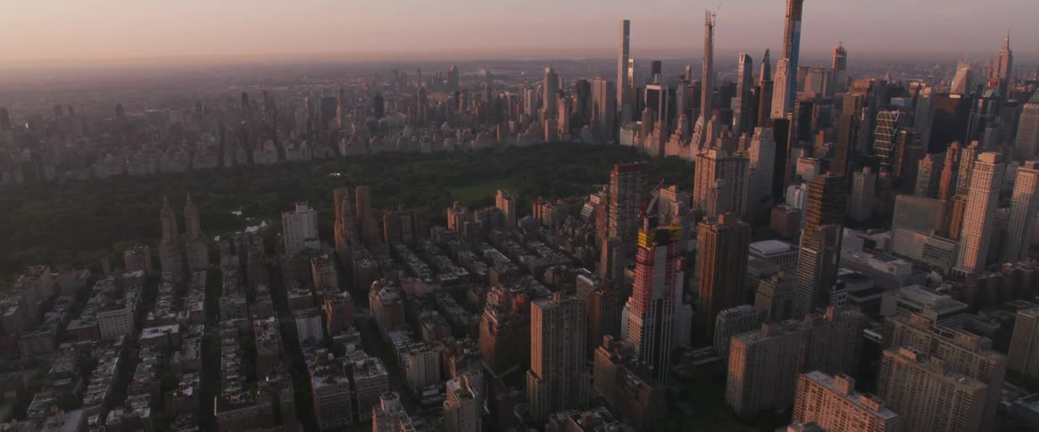 Skyline view of a city at dusk