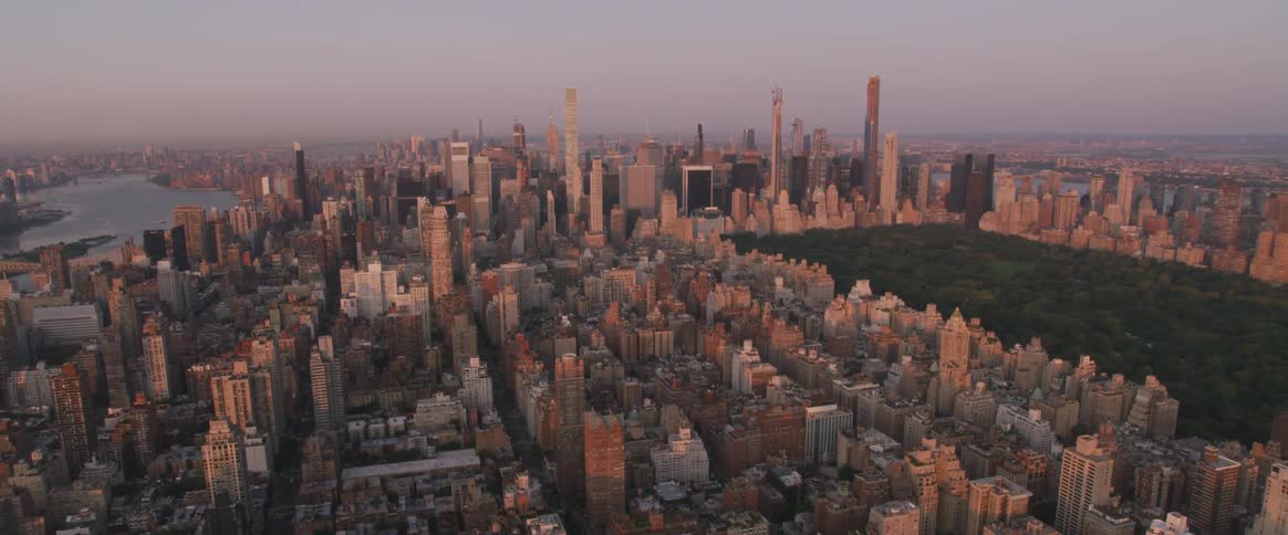 The camera flies over central park in new york